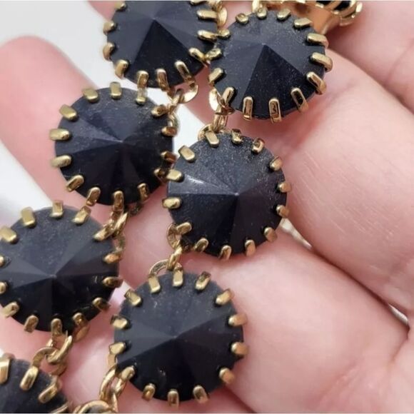 J. Crew Necklace Navy Blue Rhinestone Gold Tone Chain - Picture 3 of 6